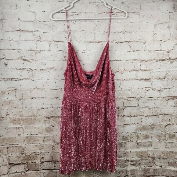 Retrofete Jill Sequin Mini Dress in Pastel Pink Size XL NWT Spaghetti Straps - Picture 3 of 13